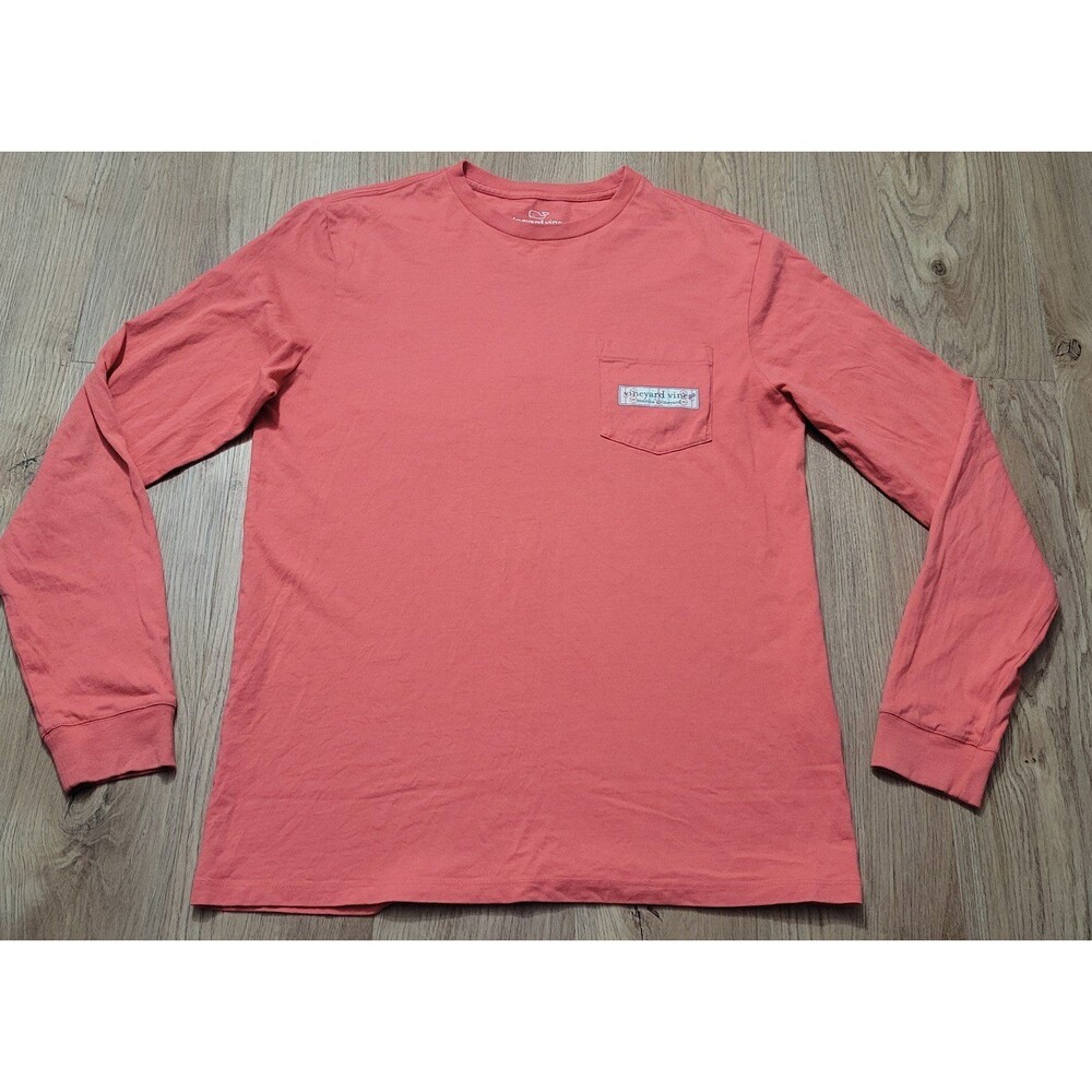 Vineyard Vine Long Sleeve Hockey Rick Ice front pocket logo Salmon Pink Small